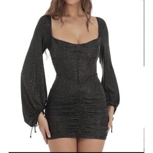 Lucy in the Sky Black Glitter Long Sleeve Corset Mini Dress